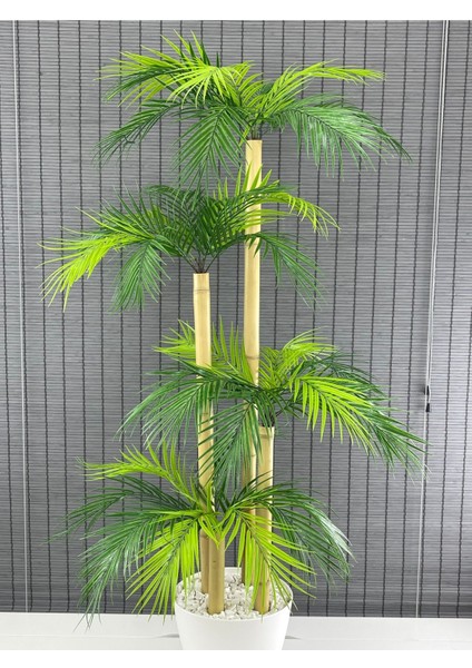 Tekno Trust Yapay Yapraklı Dekoratif Palmiye Ağacı Kalın Dekor Bambu 4 Gövde 36 Yaprak 140cm