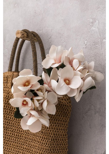 Yapay Lüx Lateks Manolya Demeti, Pembe, 33cm, 7 Kafa, 31-45cm