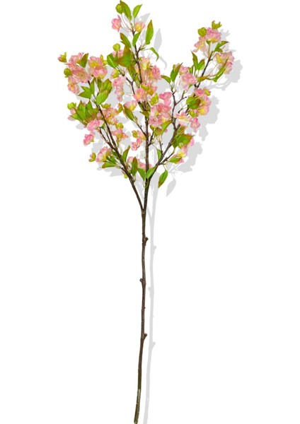 Yapay Çiçek, 115 cm, Yeşil Yapraklı, Pembe, Tek Dal, Bahar Dekorasyonu