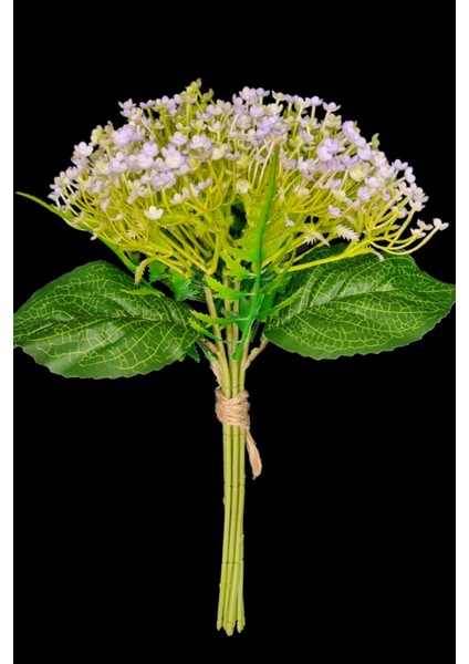 Mor yapay gelin buketi, gypsophila ve sarmaşık detaylı, 31-45 cm, demet çiçek.