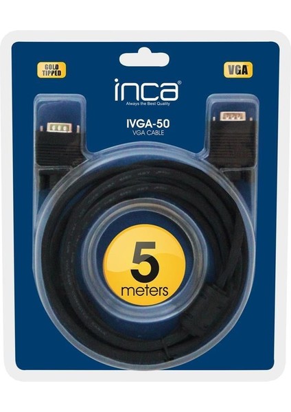 Inca Ivga-50 VGA 5mt Altın Uçlu Blister VGA Kablo ( Yüzde 99.50 Bakır)