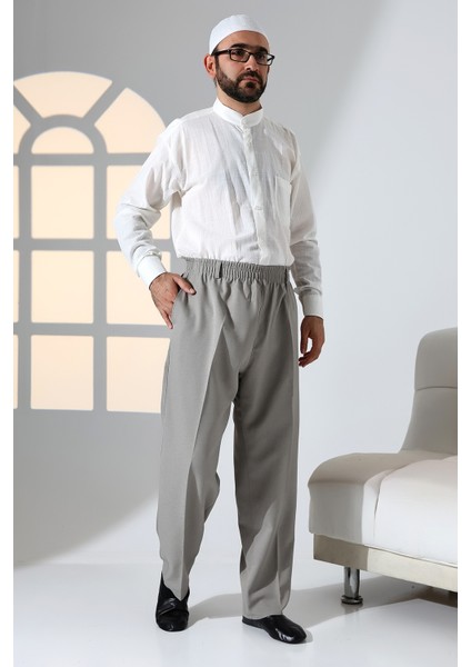 Erkek Rahat Kesim Beli Lastikli Cepli Hac ve Umre Kumaş Şalvar Pantolon - Toprak Rengi (Isr) fiyatları