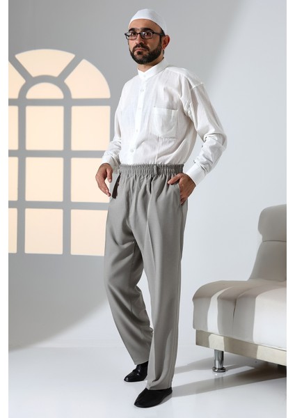 Erkek Rahat Kesim Beli Lastikli Cepli Hac ve Umre Kumaş Şalvar Pantolon - Toprak Rengi (Isr) modelleri