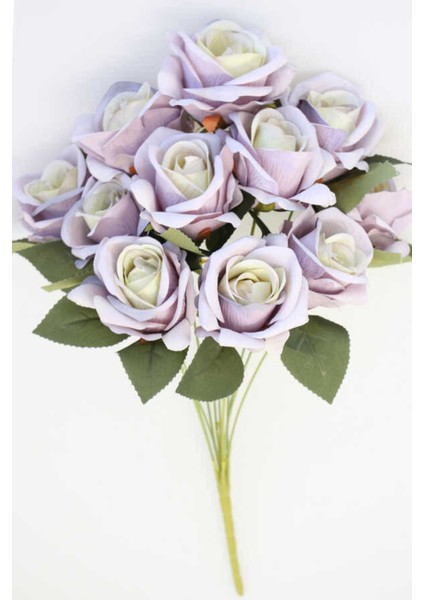 Yapay 11 Güllü Pastel Demet 50 cm Açık Mor Renkli Çiçek Takımı