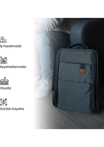 TRV02 Travela 16" Siyah Notebook Sırt Çantası Genişleyebilir
