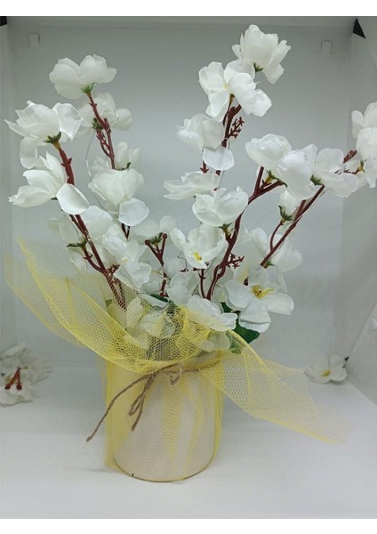 Bahar Dalı Yapay Çiçek, Beyaz, Işıklı, Tül Süsleme, Yükseklik 11-30 cm fiyatları