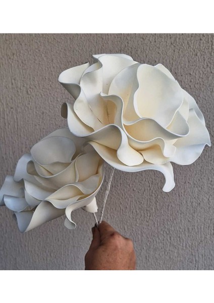 El yapımı beyaz inci vazo ve bohça çiçeği ikili, 31-45 cm, tek dal yapay çiçek