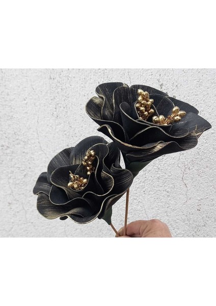 El Yapımı Siyah Lateks Vazo ve Çiçek Seti, 31-45 cm, Tek Dal, Gold Detayli fırsatları