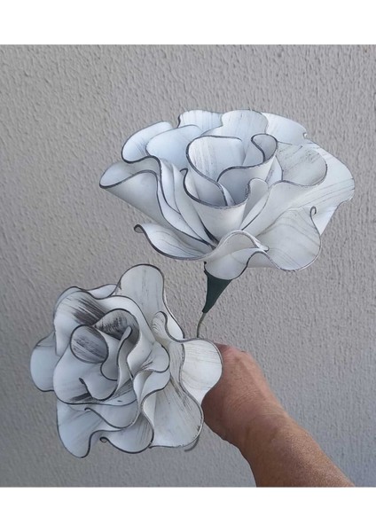El Yapımı Beyaz Lateks Vazo ve Yapay Çiçek, Yükseklik 31-45 cm, Tek Dal