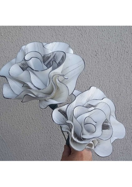 El Yapımı Beyaz Lateks Vazo ve Yapay Çiçek, Yükseklik 31-45 cm, Tek Dal