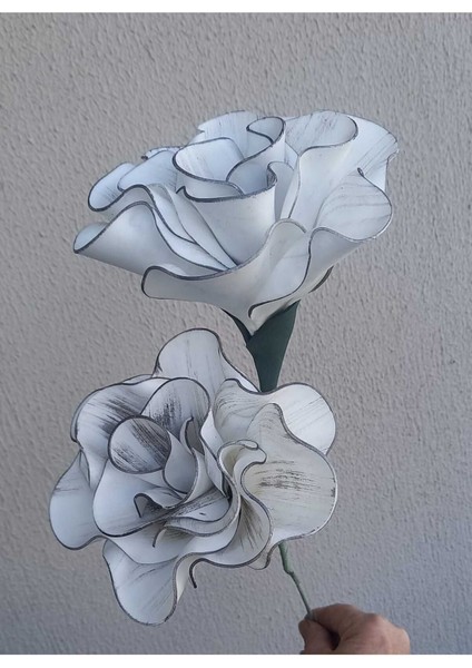 El Yapımı Beyaz Lateks Vazo ve Yapay Çiçek, Yükseklik 31-45 cm, Tek Dal