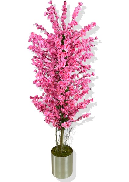 Pembe Bahar Dalı 180 cm Yapay Ağaç, Çok Renkli, Metal Saksı, 151-200 cm yüksekliği