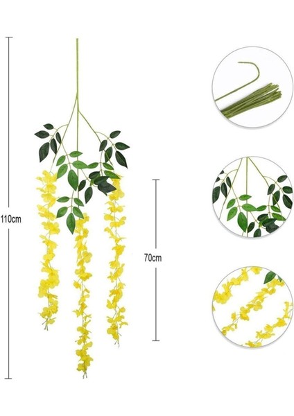 Sarkan 3 Dallı Akasya Yapay Çiçek, Sarı, 110cm, Sarmaşık Detaylı, Şık Dekoratif Parça