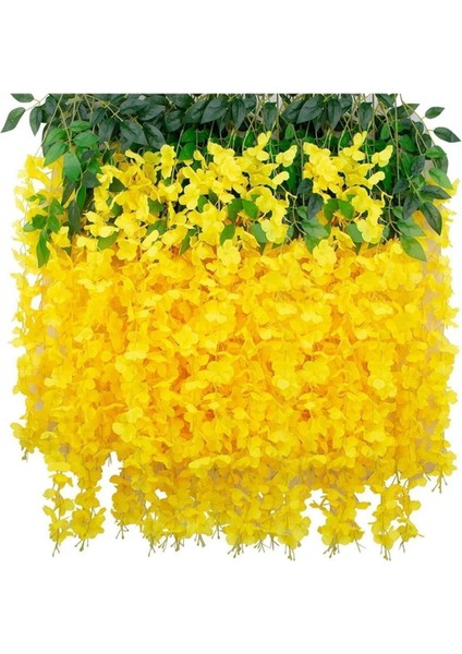 Sarkan 3 Dallı Akasya Yapay Çiçek, Sarı, 110cm, Sarmaşık Detaylı, Şık Dekoratif Parça
