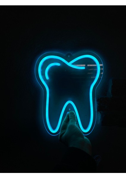 'Diş' Işıklı Neon Led Dekoratif Duvar Yazısı Tabelası (23x29cm)