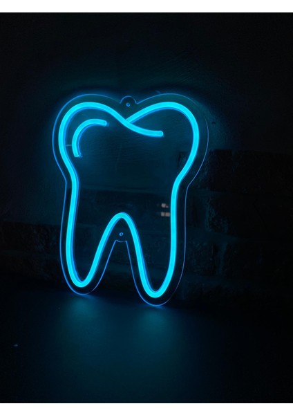 'Diş' Işıklı Neon Led Dekoratif Duvar Yazısı Tabelası (23x29cm)