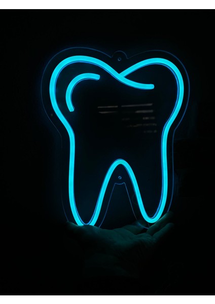 'Diş' Işıklı Neon Led Dekoratif Duvar Yazısı Tabelası (23x29cm)