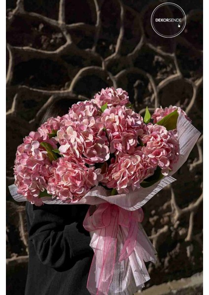 Pembe Yapay Ortanca Dalı, 60 cm, Çok Renkli, 51-80 cm Yükseklik, Tek Dal Çiçek