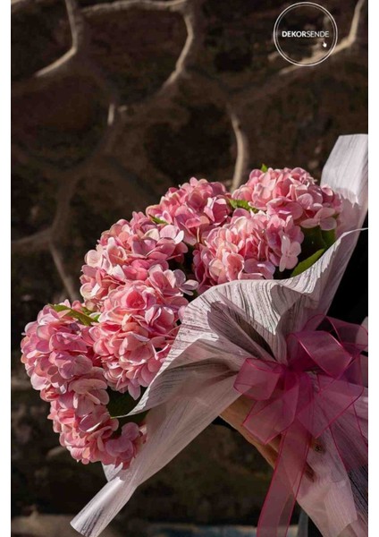 Pembe Yapay Ortanca Dalı, 60 cm, Çok Renkli, 51-80 cm Yükseklik, Tek Dal Çiçek fiyatları