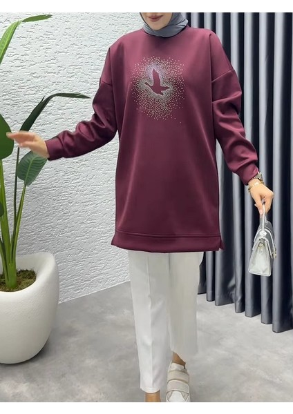 Kuş Işlemeli Uzun Sweatshirt fiyatları