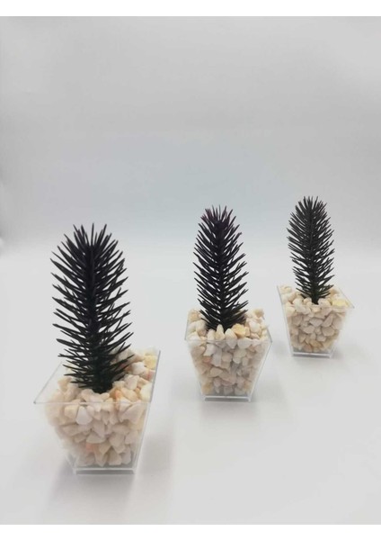 Tekno Trust Beyaz Mermer Taşında 3 Lü Renkli Çam Dalı Saksı Yapay Çiçek 5 Cm Genişlik 12 Cm Yükseklik