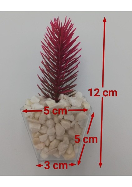 Tekno Trust Beyaz Mermer Taşında 3 Lü Renkli Çam Dalı Saksı Yapay Çiçek 5 Cm Genişlik 12 Cm Yükseklik