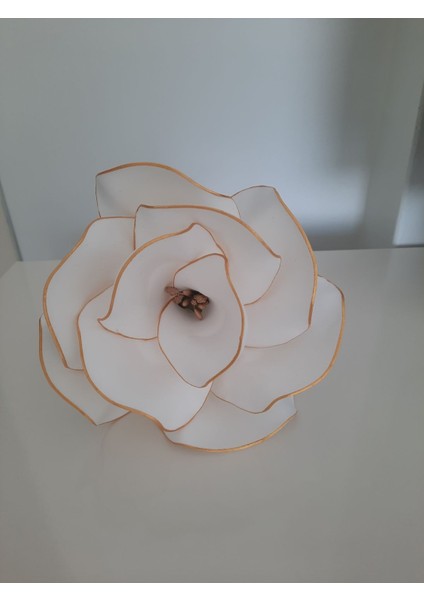 El yapımı lateks beyaz çiçek, 31-45 cm, tek dal, altın detaylı, şık dekoratif obje
