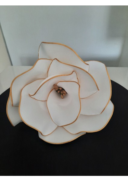 El yapımı lateks beyaz çiçek, 31-45 cm, tek dal, altın detaylı, şık dekoratif obje