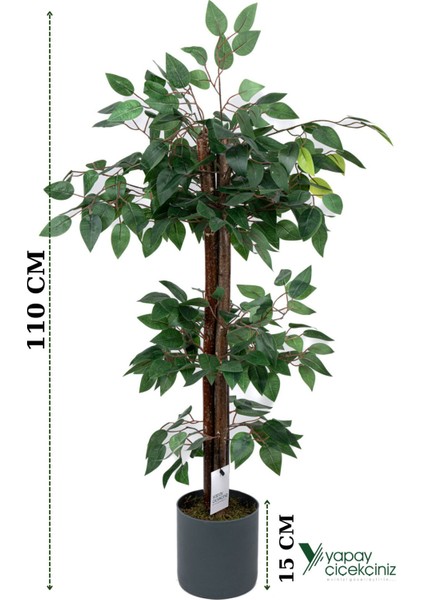 3 Katlı Yapay Benjamın Ağacı, Gri Saksıda, 101-125 cm, Canlı ve Şık Görünüm