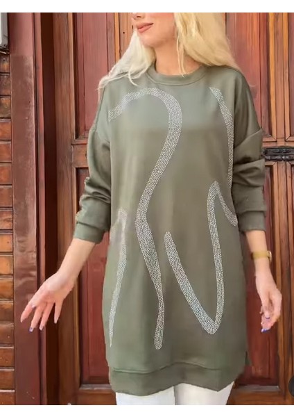 Taş Işlemeli Uzun Sweatshirt