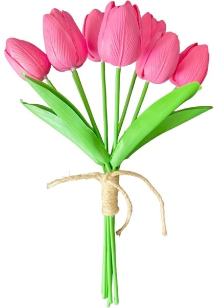 Canlı Doku Yapay Islak Pembe Lale Seti 8'li, Yükseklik 11-30 cm