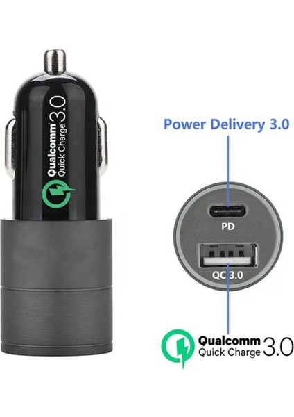 40 W Type-C ve USB Girişli Araç Çakmaklık Hızlı Şarj Aleti