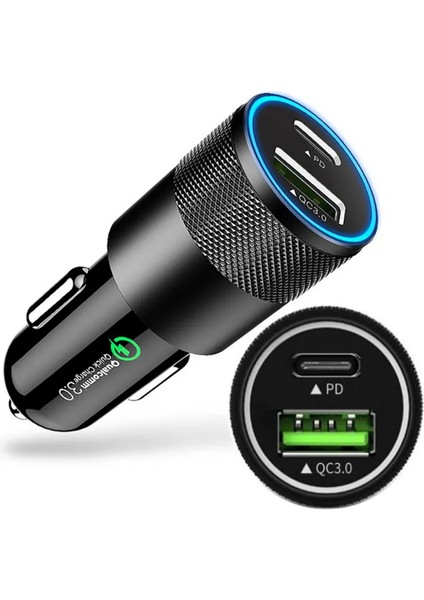40 W Type-C ve USB Girişli Araç Çakmaklık Hızlı Şarj Aleti