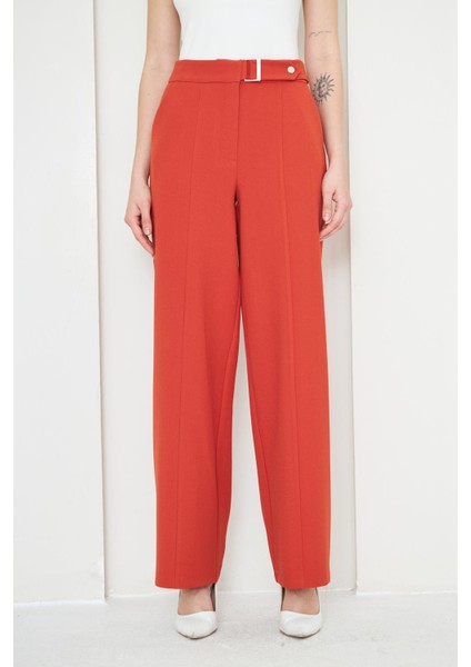 Toka Detay Bol Paça Pantolon Kiremit modelleri