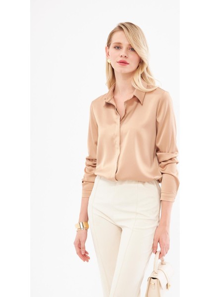 Klasik Saten Gömlek Vizon