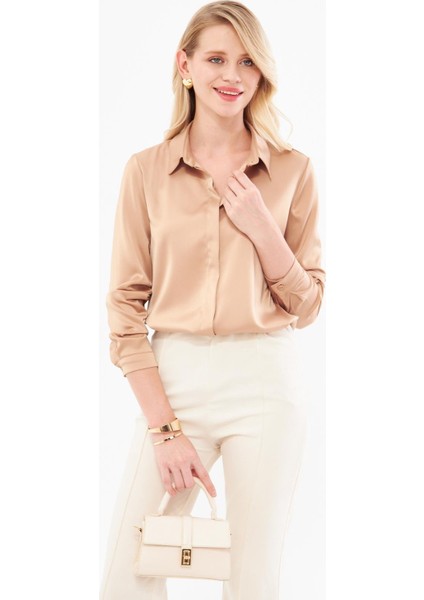 Klasik Saten Gömlek Vizon fiyatları