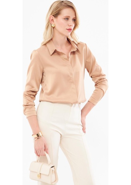 Klasik Saten Gömlek Vizon modelleri