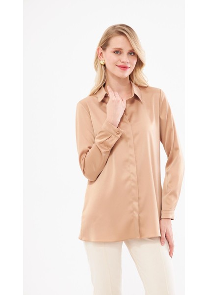 Klasik Saten Gömlek Vizon fırsatları