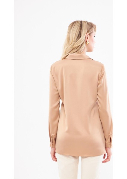 Klasik Saten Gömlek Vizon indirimleri