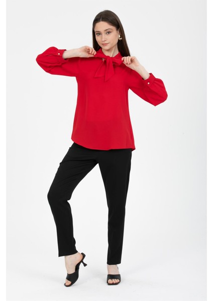 Büzgü Kol Fularlı Gömlek Kırmızı fiyatları