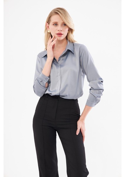 Klasik Saten Gömlek Gri