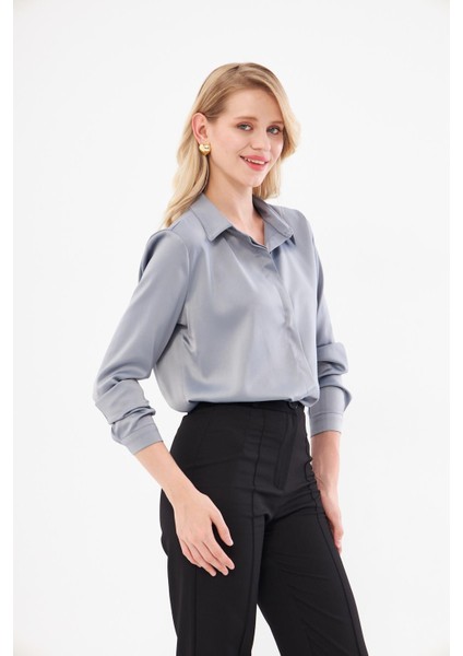 Klasik Saten Gömlek Gri modelleri