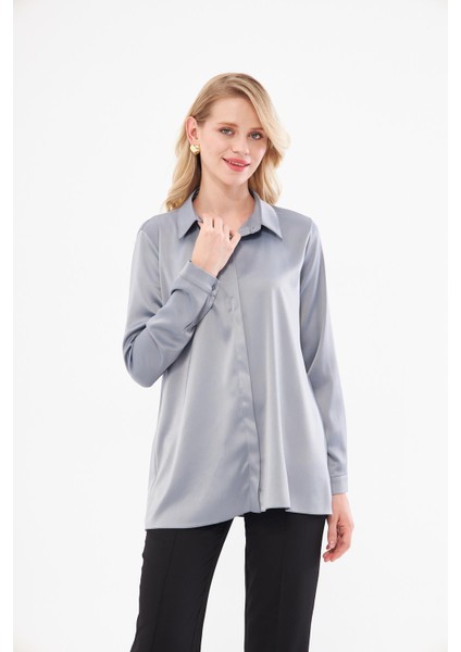Klasik Saten Gömlek Gri fırsatları