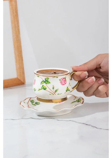 Nautilus Altın Yaldızlı Porselen 6 Kişilik Fincan Seti 12 Parça Türk Kahvesi Fincanı TAKIMI-90ML