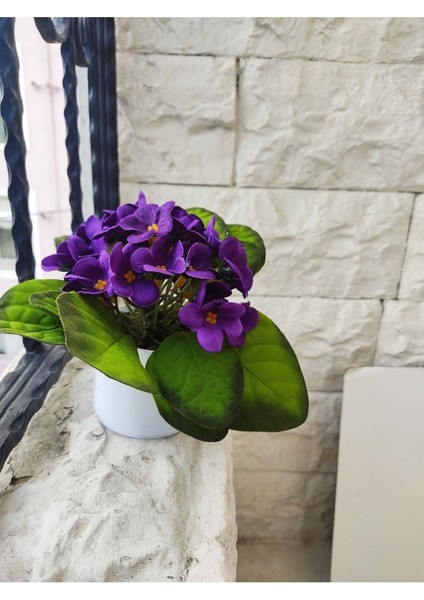 Doğal dokulu mor menekşe yapay çiçek, beyaz saksı, 11-30 cm yükseklik fiyatları