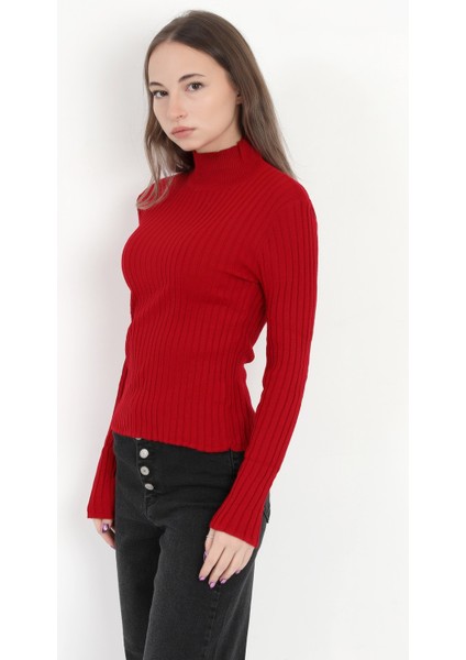 Kadın Kırmızı Balıkçı Yaka Fitilli Triko Body - 4054-3 fiyatları