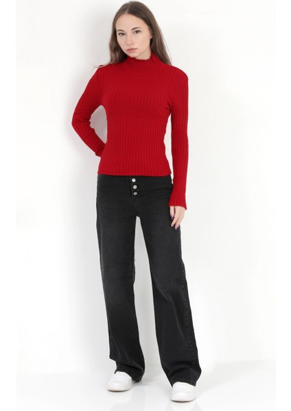 Kadın Kırmızı Balıkçı Yaka Fitilli Triko Body - 4054-3 indirimleri