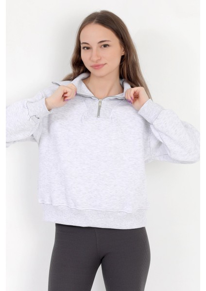 Kadın Karmelanj Pamuklu Yarım Fermuarlı 3 İp Şardonlu Sweatshirt - 2512 fiyatları