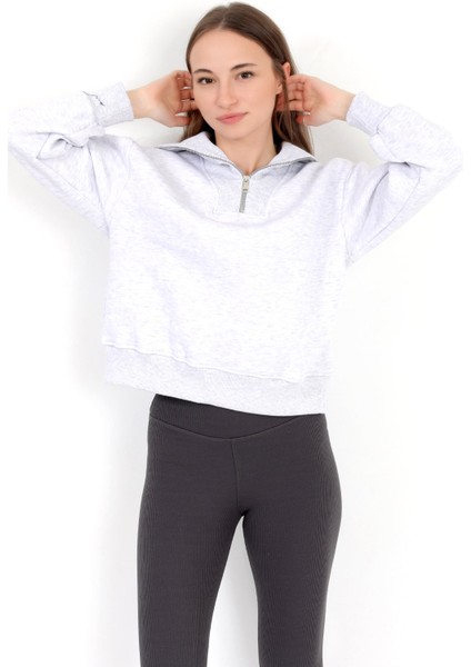 Kadın Karmelanj Pamuklu Yarım Fermuarlı 3 İp Şardonlu Sweatshirt - 2512 fırsatları