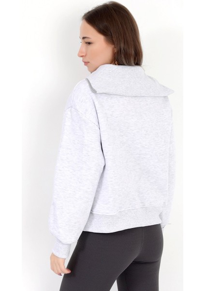 Kadın Karmelanj Pamuklu Yarım Fermuarlı 3 İp Şardonlu Sweatshirt - 2512